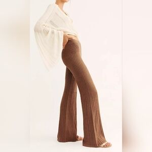 Free People Ribbed Knit Pants in Tan